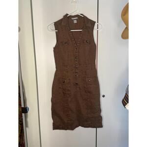 100% Linen H&M Brown Sleeveless Button-Front Midi Dress Size 6